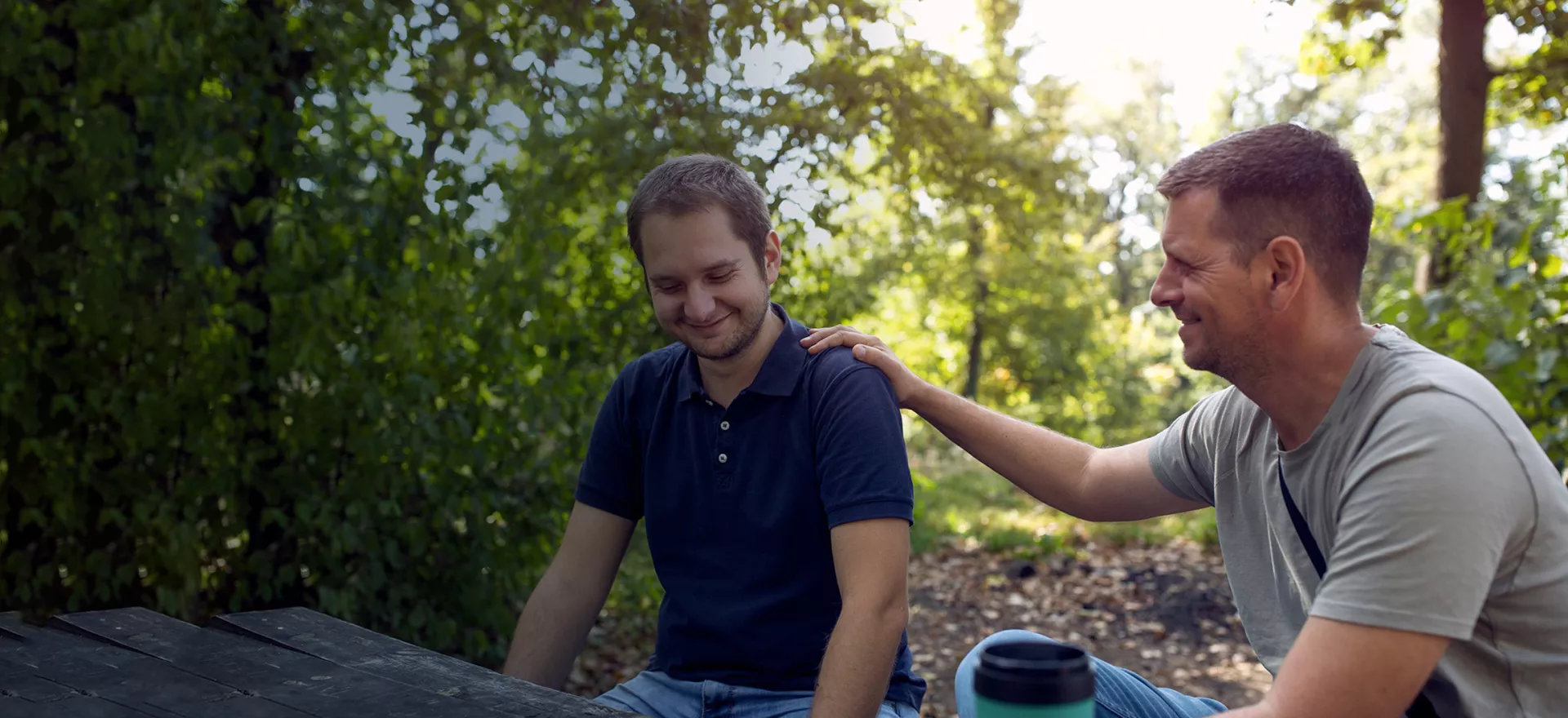 two friends talking in nature