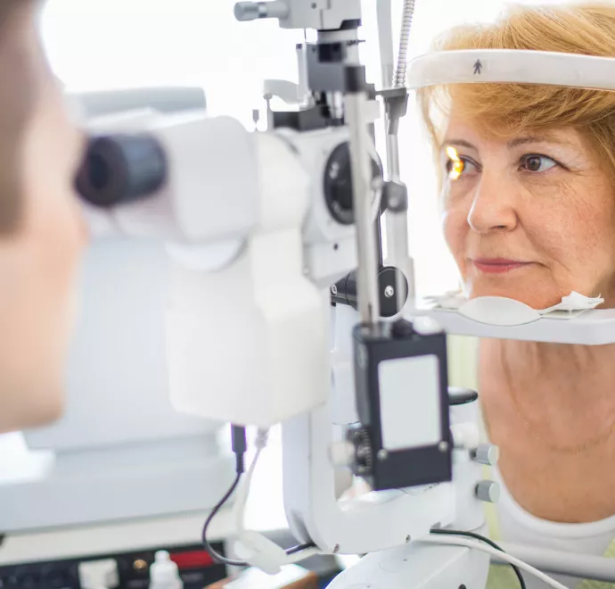 female patient at eye doctor